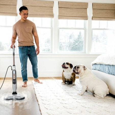 Mop curatare cu aburi Shark Steam & Scrub S8201EU, 1120W, 0.35 L, 3 setari, Curatare fara chimicale, 150 rpm, Steam Blaster, Alb