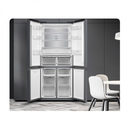 Tesla RF5100FMBE Frigider cu congelator, 250W, 511L, Clasa de energie E, Invertor, Fără îngheț total, Răcire metalică, LED, Display, Sticlă neagră