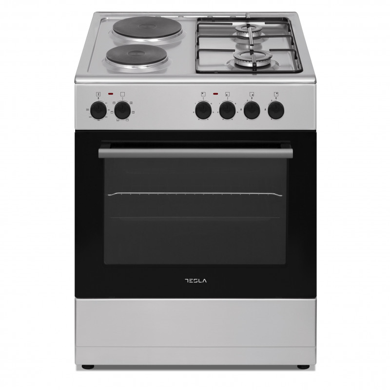 Aragaz Tesla CM6220SX, 8.1 kW, 56 litri, Clasa A, 2 plite pe gaz, 2 plite standard, Grill, 40-240 grade, Inox