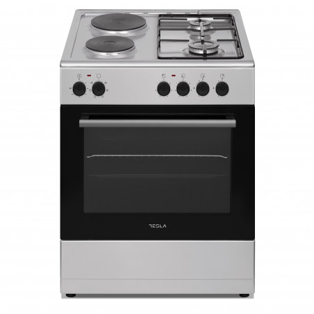 Aragaz Tesla CM6220SX, 8.1 kW, 56 litri, Clasa A, 2 plite pe gaz, 2 plite standard, Grill, 40-240 grade, Inox