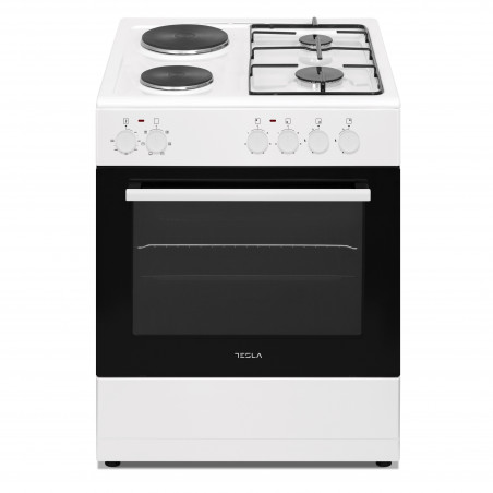 Aragaz electric combinat cu gazTesla CM6220SW, 8.1 kW, 56 L, Clasa A, 2 plite gaz, 2 plite electrice, Grill, 40-240°C, Alb