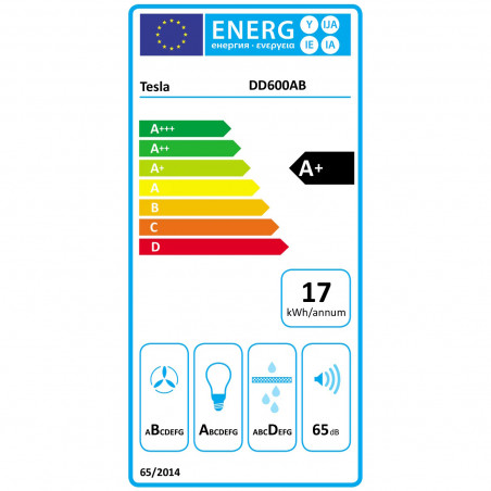 Hota încorporată Tesla DD600AB, 190W, 1 motor, decorativă, 60 cm, 630 m3/h, filtre din aluminiu, negru