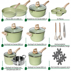 Set oale si tigai Just Perfecto JL-723, 21 h, Aluminiu turnat, Acoperire din marmura, Inductie, Steamer, Accesorii, Verde