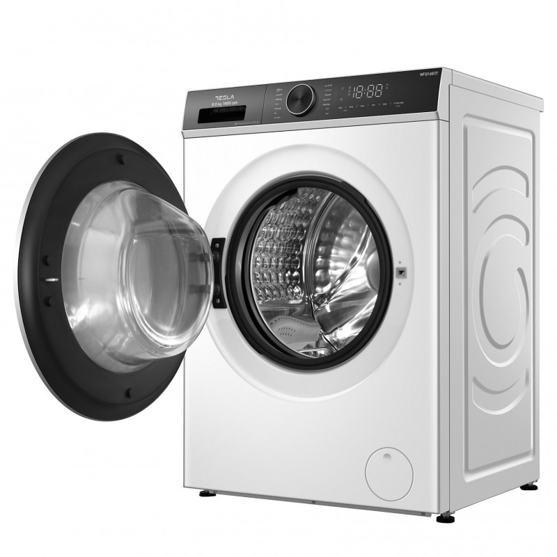 Masina de spalat cu Încarcare frontala Tesla WF81480T, 1900W, 8 kg, 1400rpm, Motor Inverter, Clasa A, 14 programe, Alb/Negru