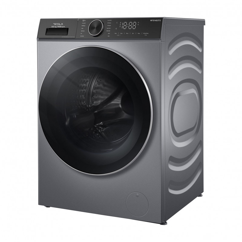 Masina de spalat cu incarcare frontala Tesla WF91480TS, 1900W, 9 kg, 60 L, 14 programe, 1400 rpm, Clasa A, Steam Care, LED, Argintiu