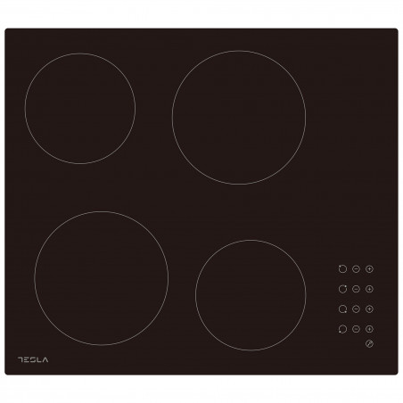 Plită vitroceramică Tesla HV6402MB, 6600W, 9 grade, 4 zone, temporizator, protecție pentru copii, indicator de căldură reziduală, muchie bizotată, negru