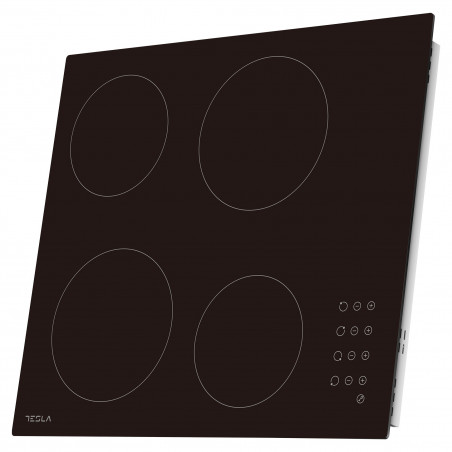 Plită vitroceramică Tesla HV6402MB, 6600W, 9 grade, 4 zone, temporizator, protecție pentru copii, indicator de căldură reziduală, muchie bizotată, negru