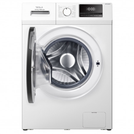 Masina de spalat cu incarcare frontala Tesla WF81460T, 1900W, 8 kg, Motor Inverter, 1400 rpm, Clasa A, 16 programe, Smart Wash, Alb