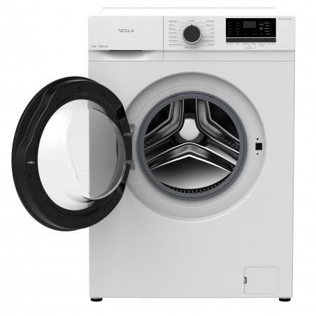 Masina de spalat cu incarcare frontala Tesla WF61030K, 1950W, 6 kg, 1000 rpm, 16 programe, Clasa E, Afisaj LED, Blocare copii, Alb/Negru
