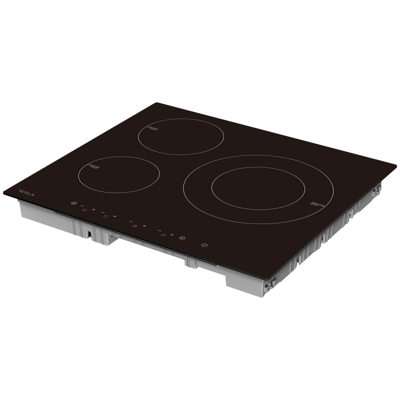 Plită vitroceramică Tesla HI6301MB, 7400W, 9 grade, 3 zone, protecție pentru copii, indicator de căldură reziduală, senzor pentru tigaie, negru