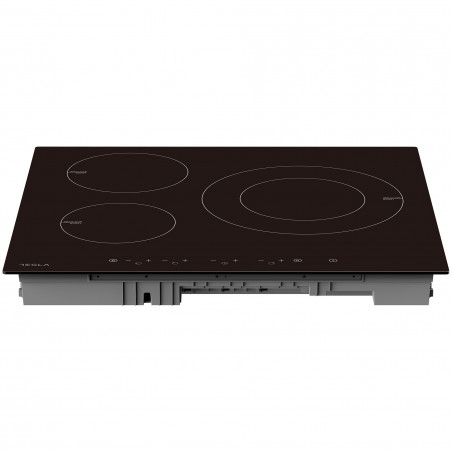Plită vitroceramică Tesla HI6301MB, 7400W, 9 grade, 3 zone, protecție pentru copii, indicator de căldură reziduală, senzor pentru tigaie, negru