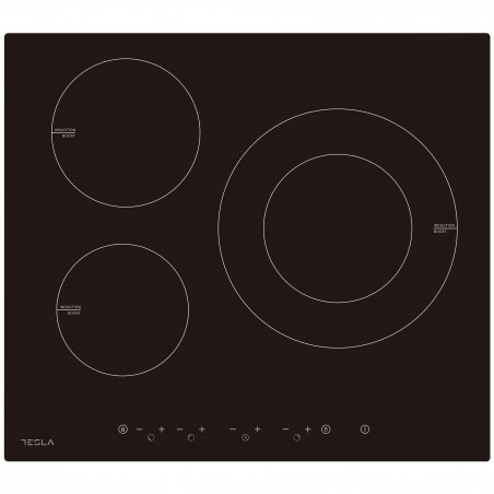 Plită vitroceramică Tesla HI6301MB, 7400W, 9 grade, 3 zone, protecție pentru copii, indicator de căldură reziduală, senzor pentru tigaie, negru