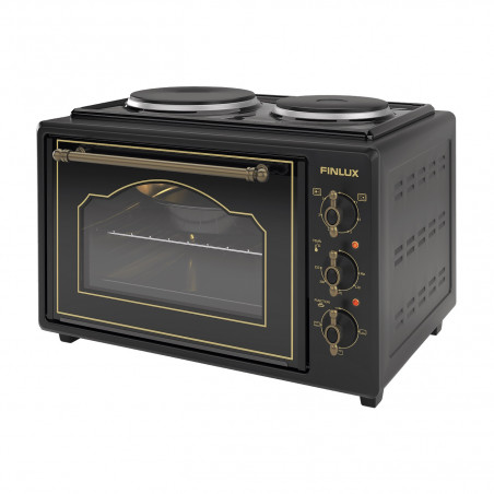 Cuptor electric cu 2 plite Finlux FMC-3535B, 35 L, 1400 W, 3 functii, Email, Negru