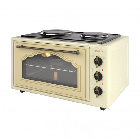 Cuptor electric cu 2 plite Finlux FMC-9601DP, 45 l, 1600 W, 3 functii, Email, Bej