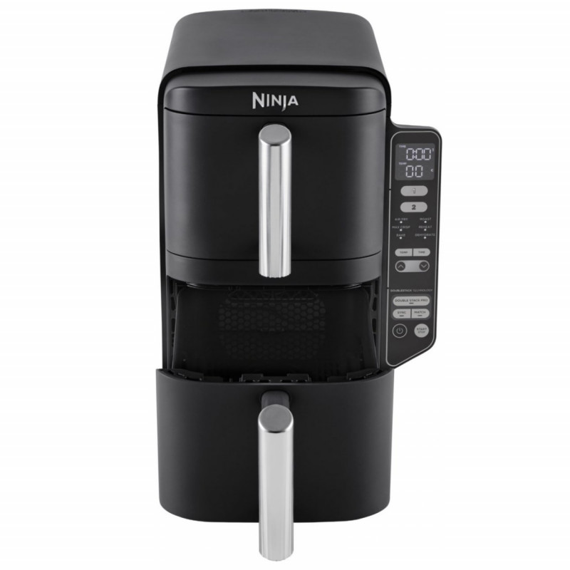 Friteuza dubla cu aer cald Ninja SL300EU, 2470W, 7.6 L, 40-240°C, 2 cosuri, 6 programe, Sincronizare, Timer, Auto stop, Negru