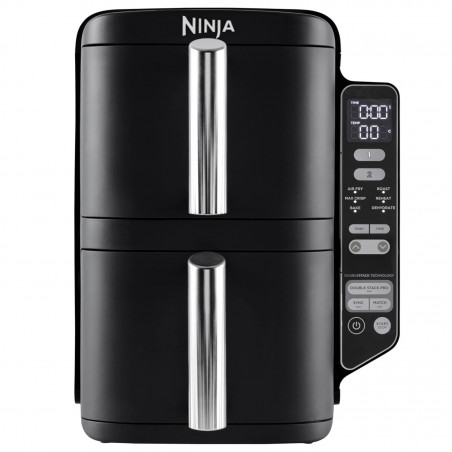 Friteuza dubla cu aer cald Ninja SL300EU, 2470W, 7.6 L, 40-240°C, 2 cosuri, 6 programe, Sincronizare, Timer, Auto stop, Negru