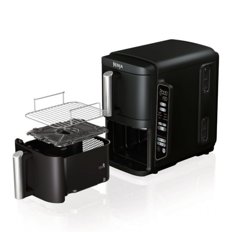 Friteuza dubla cu aer cald Ninja SL300EU, 2470W, 7.6 L, 40-240°C, 2 cosuri, 6 programe, Sincronizare, Timer, Auto stop, Negru