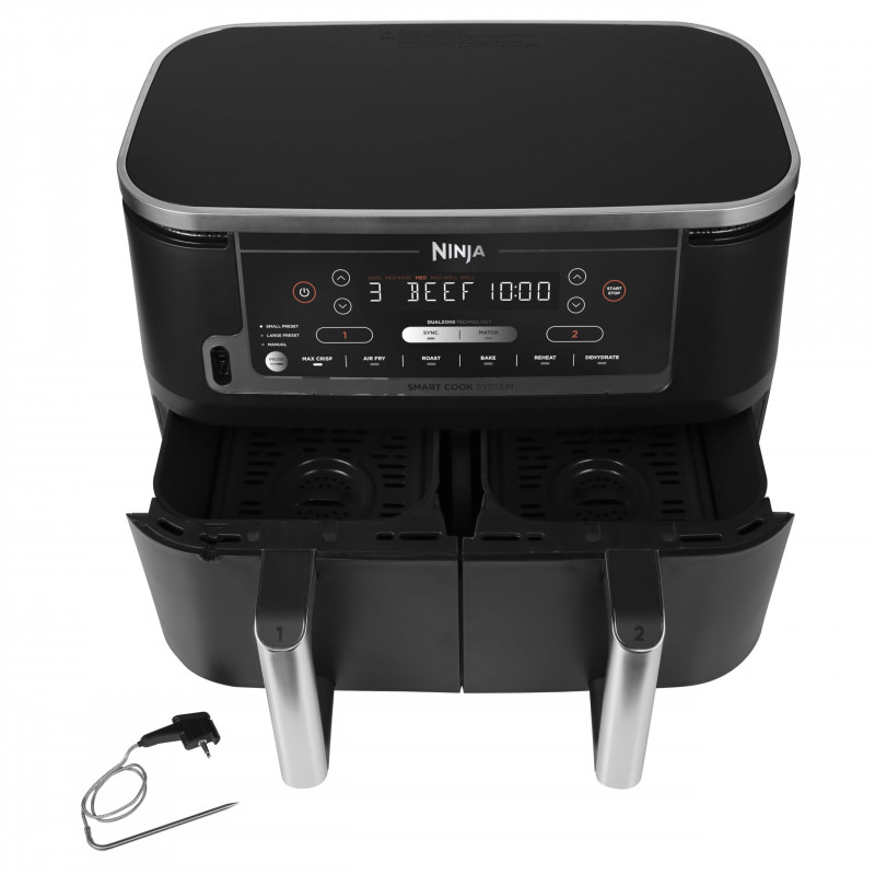 Friteuza dubla cu aer cald Ninja AF451EU, 2470W, 9.5L, 6 programe, Zone independente, Sincronizare, Negru