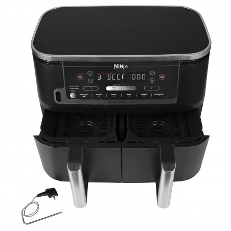 Friteuza dubla cu aer cald Ninja AF451EU, 2470W, 9.5L, 6 programe, Zone independente, Sincronizare, Negru