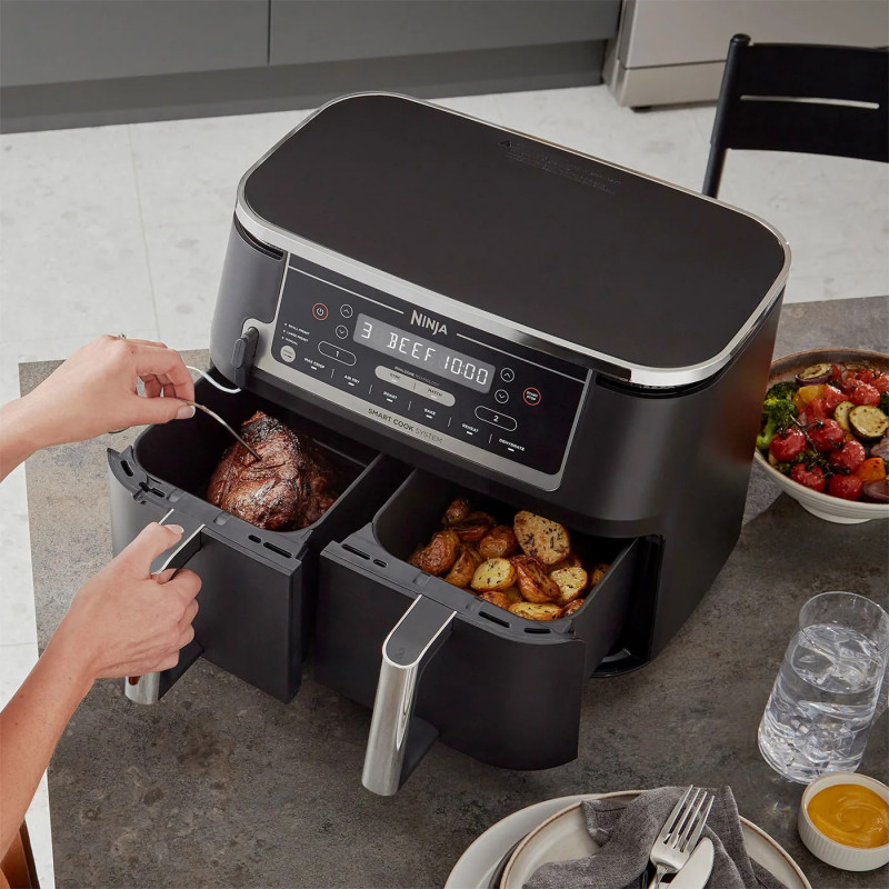 Friteuza dubla cu aer cald Ninja AF451EU, 2470W, 9.5L, 6 programe, Zone independente, Sincronizare, Negru