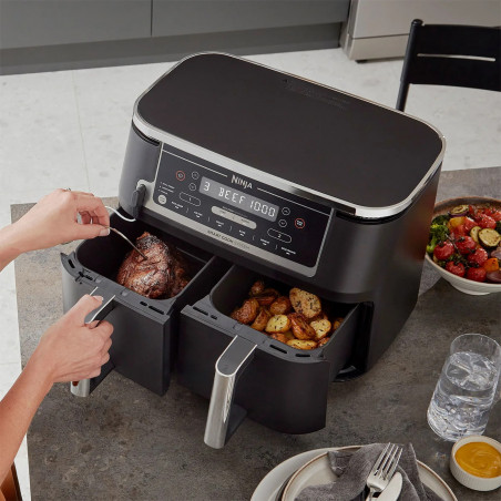 Friteuza dubla cu aer cald Ninja AF451EU, 2470W, 9.5L, 6 programe, Zone independente, Sincronizare, Negru