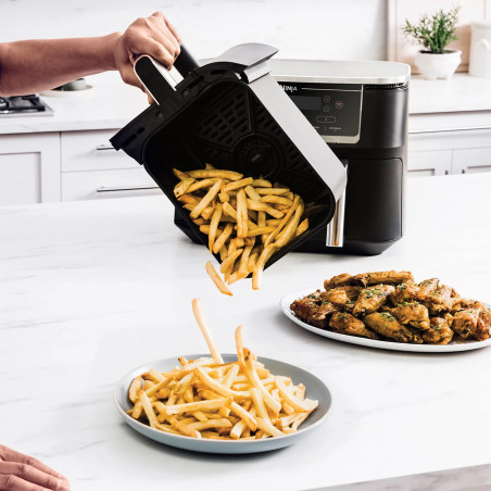 Friteuza dubla cu aer cald Ninja AF451EU, 2470W, 9.5L, 6 programe, Zone independente, Sincronizare, Negru