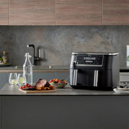 Friteuza dubla cu aer cald Ninja AF451EU, 2470W, 9.5L, 6 programe, Zone independente, Sincronizare, Negru
