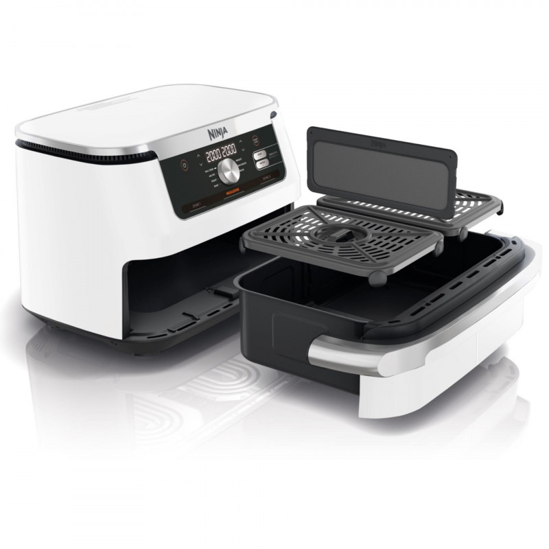 Friteuza dubla cu aer cald Ninja AF500EUWH, 10.4 L, 7 programe, Timer, Zone independente, Alb
