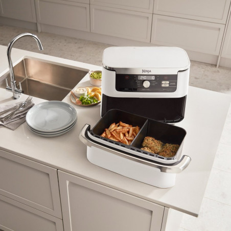 Friteuza dubla cu aer cald Ninja AF500EUWH, 10.4 L, 7 programe, Timer, Zone independente, Alb
