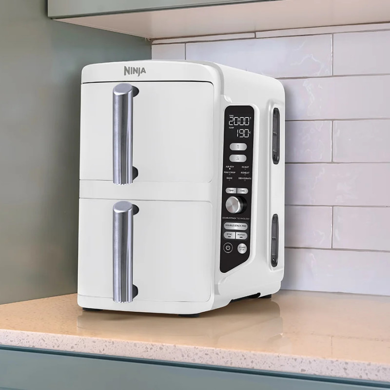 Friteuza dubla cu aer cald Ninja SL400EUWH, 2470 W, 9,5 L, 2 cosuri, 6 programe, Max Crisp, Functii Sync si Match, Alb