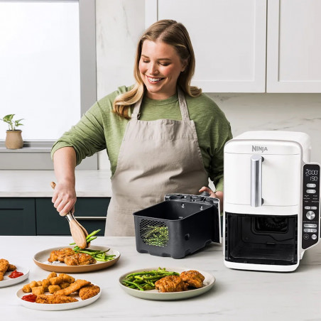 Friteuza dubla cu aer cald Ninja SL400EUWH, 2470 W, 9,5 L, 2 cosuri, 6 programe, Max Crisp, Functii Sync si Match, Alb