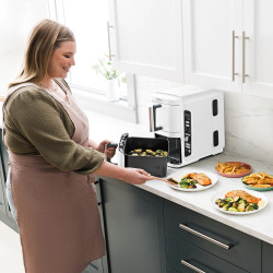 Friteuza dubla cu aer cald Ninja SL400EUWH, 2470 W, 9,5 L, 2 cosuri, 6 programe, Max Crisp, Functii Sync si Match, Alb