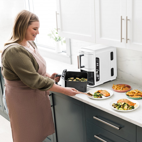 Friteuza dubla cu aer cald Ninja SL400EUWH, 2470 W, 9,5 L, 2 cosuri, 6 programe, Max Crisp, Functii Sync si Match, Alb