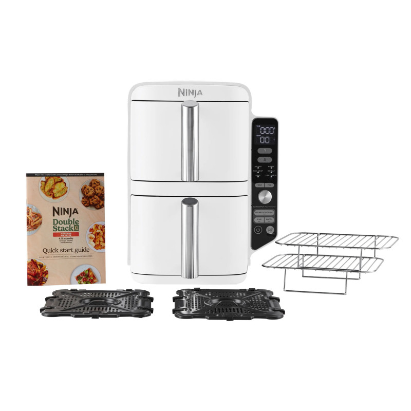 Friteuza dubla cu aer cald Ninja SL400EUWH, 2470 W, 9,5 L, 2 cosuri, 6 programe, Max Crisp, Functii Sync si Match, Alb