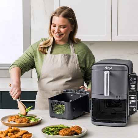 Friteuza dubla cu aer cald Ninja SL451EU, 2470W, 9.5L, Termometru digital, 2 cosuri, 6 programe, Max Crisp, Sync & Match, Gri