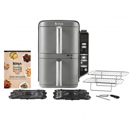 Friteuza dubla cu aer cald Ninja SL451EU, 2470W, 9.5L, Termometru digital, 2 cosuri, 6 programe, Max Crisp, Sync & Match, Gri