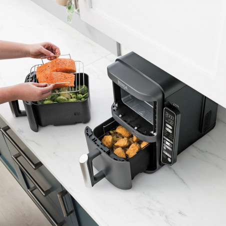 Friteuza dubla cu aer cald Ninja SL451EU, 2470W, 9.5L, Termometru digital, 2 cosuri, 6 programe, Max Crisp, Sync & Match, Gri