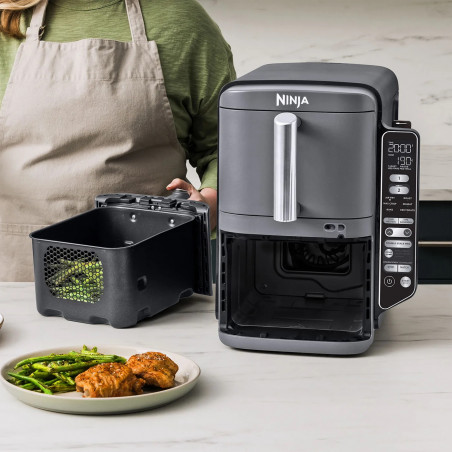 Friteuza dubla cu aer cald Ninja SL451EU, 2470W, 9.5L, Termometru digital, 2 cosuri, 6 programe, Max Crisp, Sync & Match, Gri