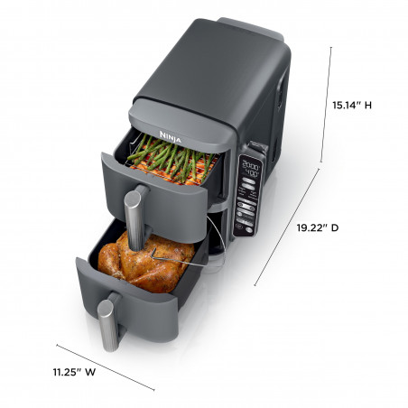 Friteuza dubla cu aer cald Ninja SL451EU, 2470W, 9.5L, Termometru digital, 2 cosuri, 6 programe, Max Crisp, Sync & Match, Gri