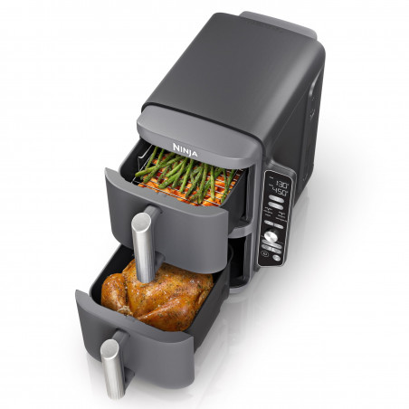 Friteuza dubla cu aer cald Ninja SL451EU, 2470W, 9.5L, Termometru digital, 2 cosuri, 6 programe, Max Crisp, Sync & Match, Gri