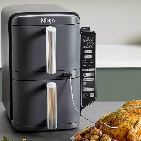Friteuza dubla cu aer cald Ninja SL451EU, 2470W, 9.5L, Termometru digital, 2 cosuri, 6 programe, Max Crisp, Sync & Match, Gri