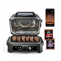Gratar electric Ninja OG901EU, SMART, 1700W, 7 programe, 45x29 cm, 260C, Ceramica Plocha, Tehnologie Woodfire, IPX4, Negru/Albastru