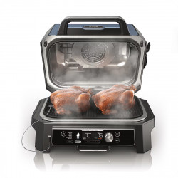 Gratar electric Ninja OG901EU, SMART, 1700W, 7 programe, 45x29 cm, 260C, Ceramica Plocha, Tehnologie Woodfire, IPX4, Negru/Albastru