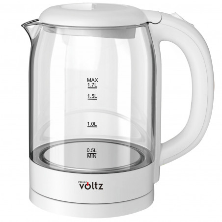Cana electrica din sticla Oliver Voltz OV51230X, 2200W, 1.7 L, Incalzitor ascuns, Indicator luminos, Baza 360°, Alb