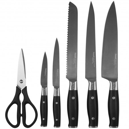 Set cutite cu ascutitor si suport Ninja K32014EUUK, 6 piese, StaySharp, Design ergonomic, Argintiu/Negru