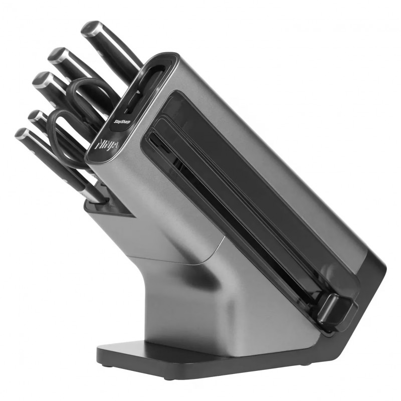 Set cutite cu ascutitor si suport Ninja K32014EUUK, 6 piese, StaySharp, Design ergonomic, Argintiu/Negru