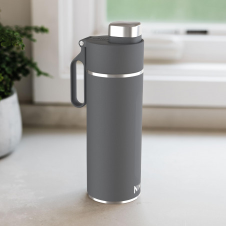 Termos Ninja DW2401EUUKGY, 700 ml, Potrivit pentru bauturi carbogazoase, Izolare tripla, Fara BPA, Mentinere cald pana la 8h, Mentinere rece pana la 24h, Gri