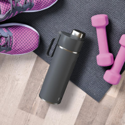 Termos Ninja DW2401EUUKGY, 700 ml, Potrivit pentru bauturi carbogazoase, Izolare tripla, Fara BPA, Mentinere cald pana la 8h, Mentinere rece pana la 24h, Gri