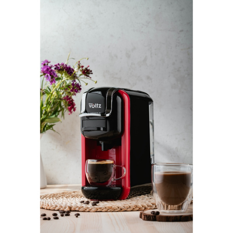 Espressor cafea macinata si capsule 8в1 Oliver Voltz OV51171B5, 1450W, 19 bar, Negru/Rosu