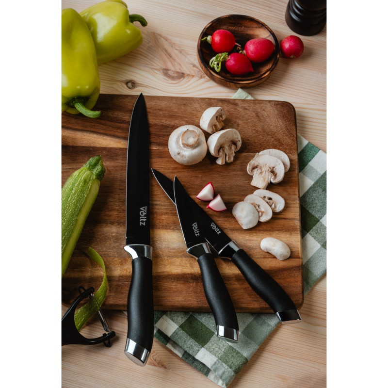 Set cutite Oliver Voltz OV51633K9S, 9 piese, Suport, Negru/Argintiu